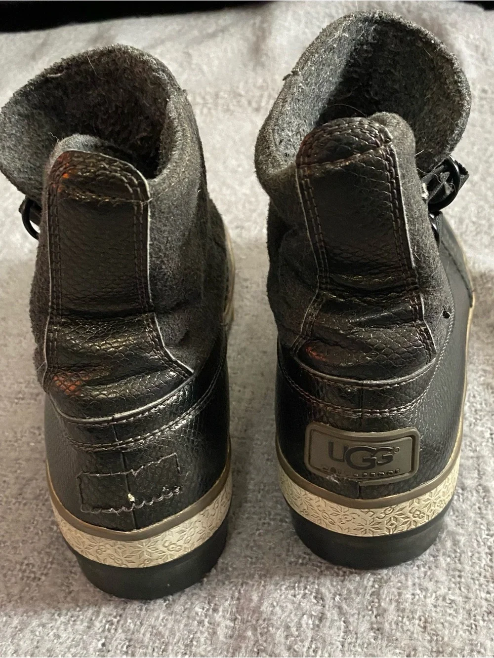 UGG Black Leather & Wool Hybrid Ankle Boots